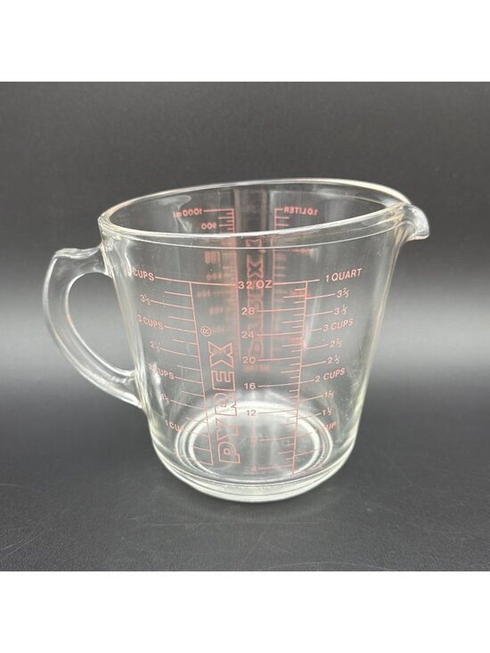 Pyrex Other - Vintage Pyrex Clear Glass 1 Quart Measuring Cup 532 D Handle Red Lettering